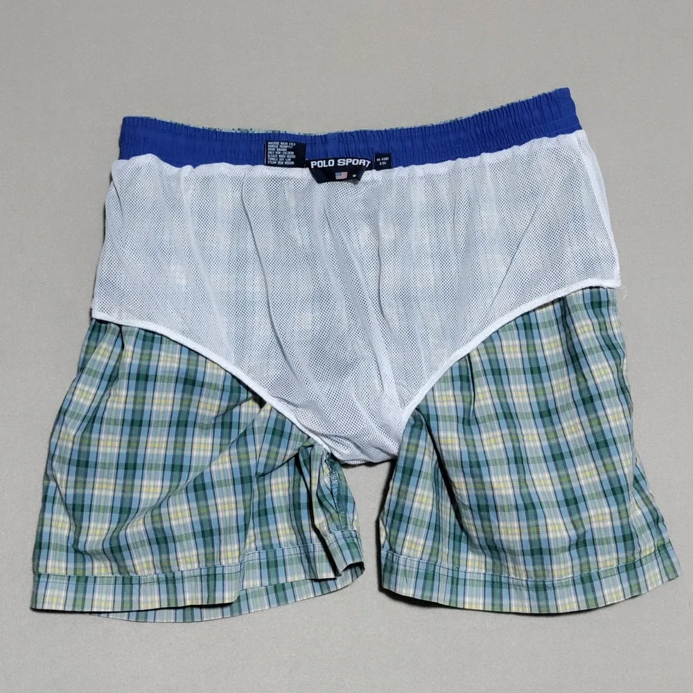 Polo Sport Ralph Lauren Plaid Swim Trunks Men's Size XL Blue‎ Green